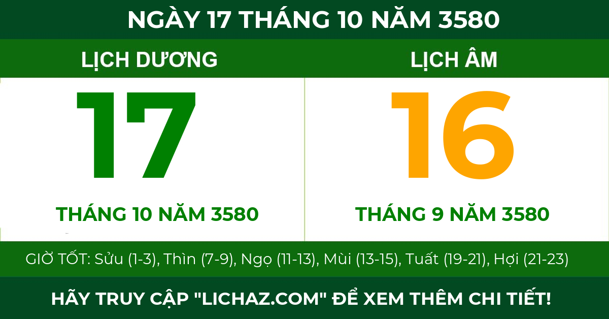 lịch âm ngày 17 tháng 10 năm 3580