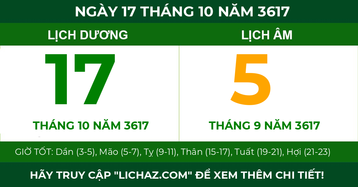 lịch âm ngày 17 tháng 10 năm 3617