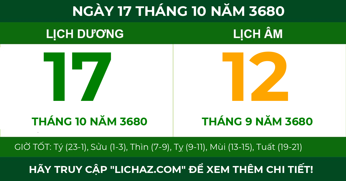 lịch âm ngày 17 tháng 10 năm 3680
