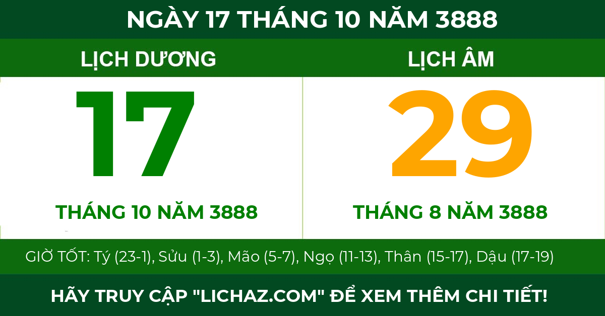 lịch âm ngày 17 tháng 10 năm 3888