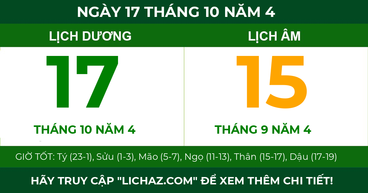 lịch âm ngày 17 tháng 10 năm 4