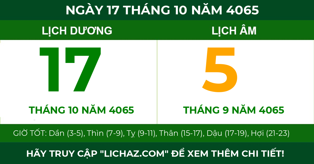 lịch âm ngày 17 tháng 10 năm 4065