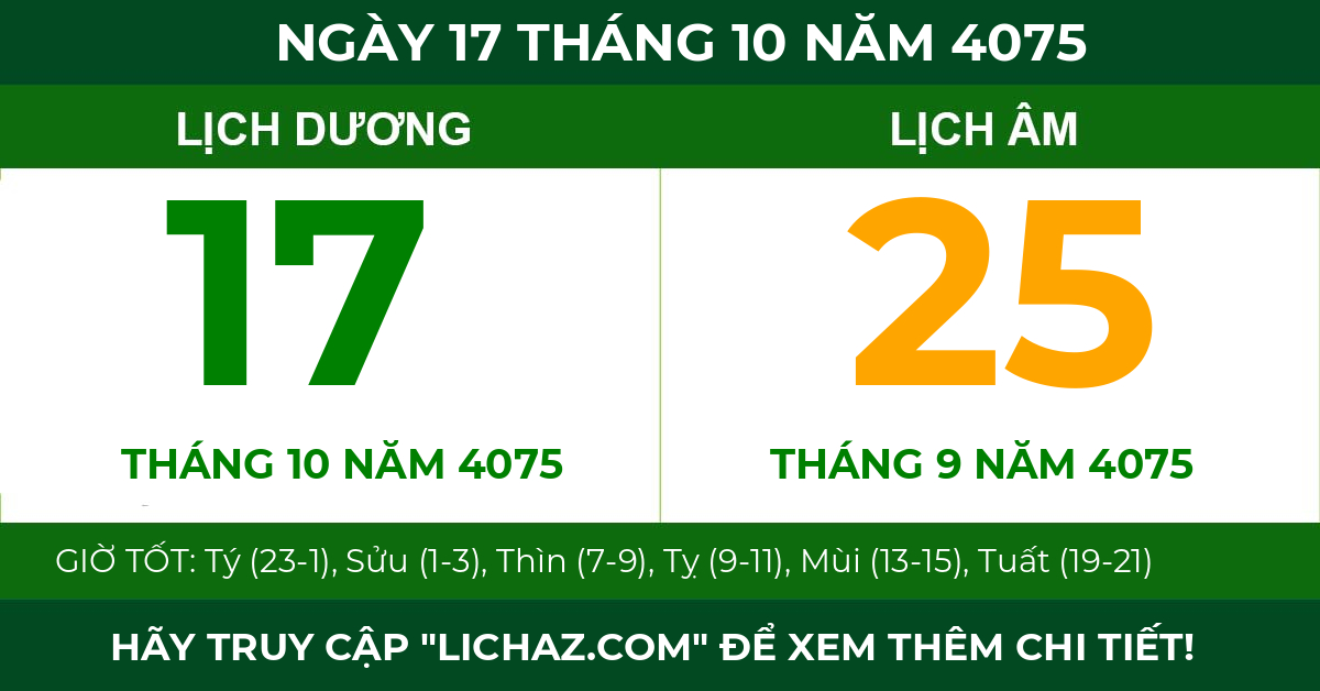 lịch âm ngày 17 tháng 10 năm 4075