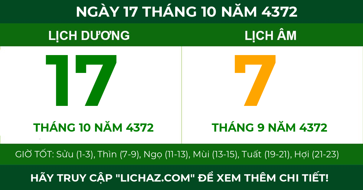 lịch âm ngày 17 tháng 10 năm 4372