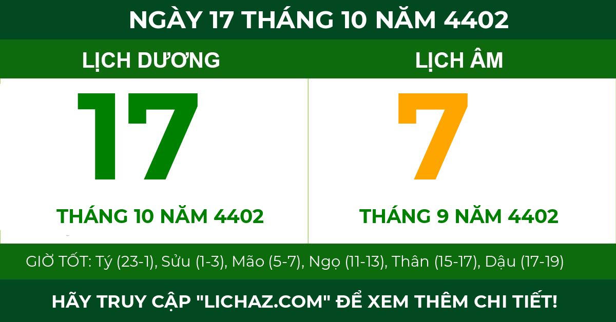 lịch âm ngày 17 tháng 10 năm 4402