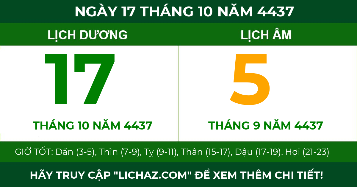 lịch âm ngày 17 tháng 10 năm 4437