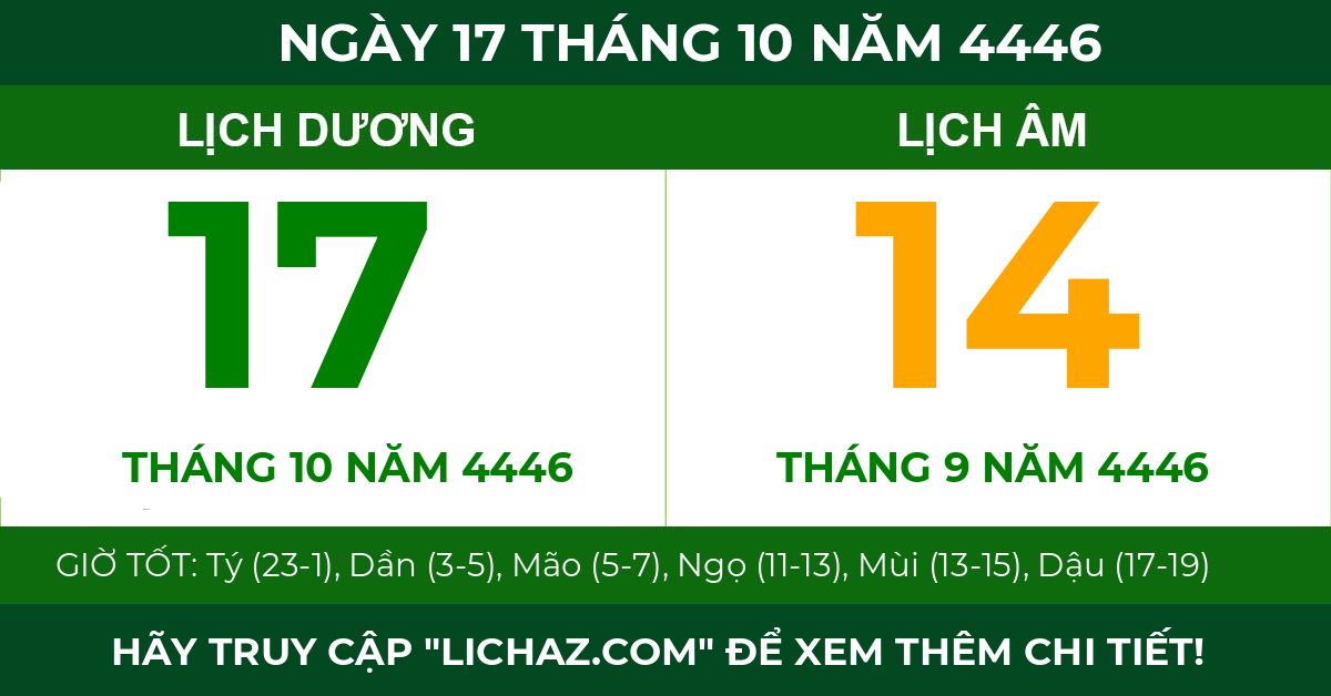 lịch âm ngày 17 tháng 10 năm 4446