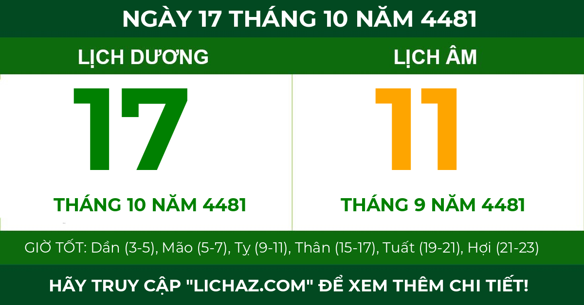 lịch âm ngày 17 tháng 10 năm 4481