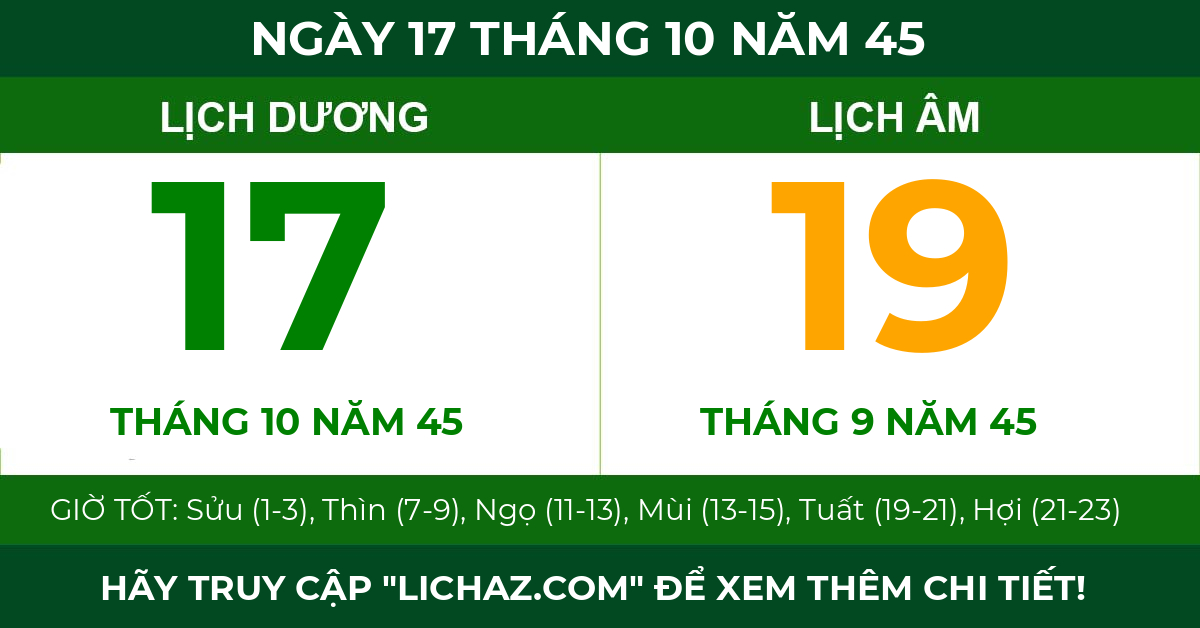 lịch âm ngày 17 tháng 10 năm 45