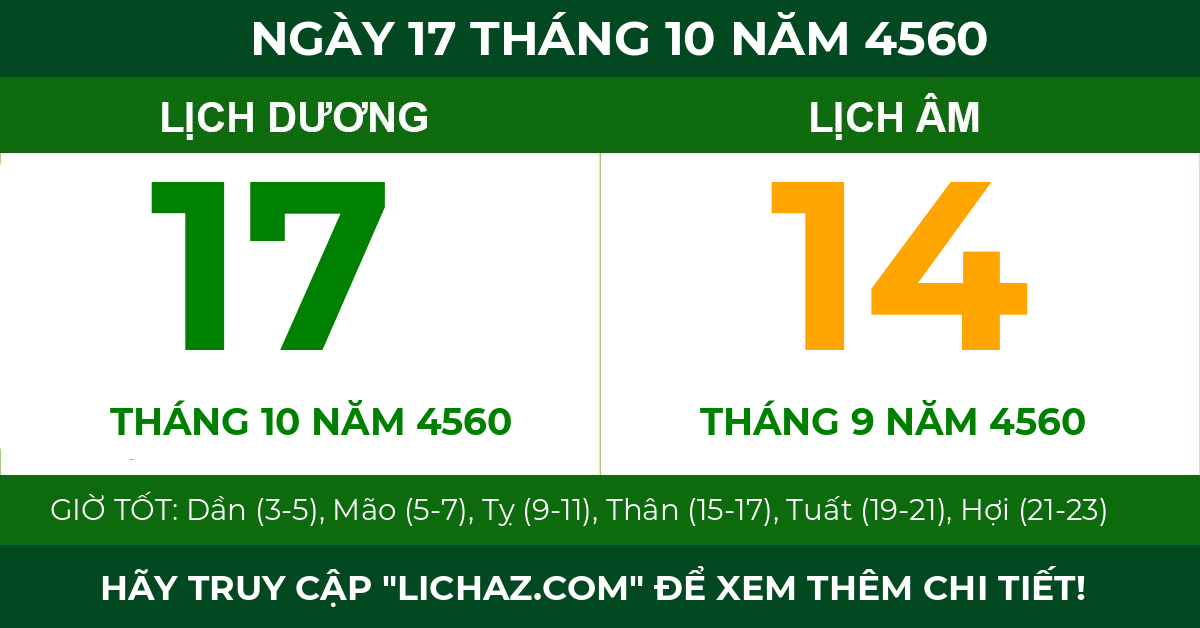 lịch âm ngày 17 tháng 10 năm 4560