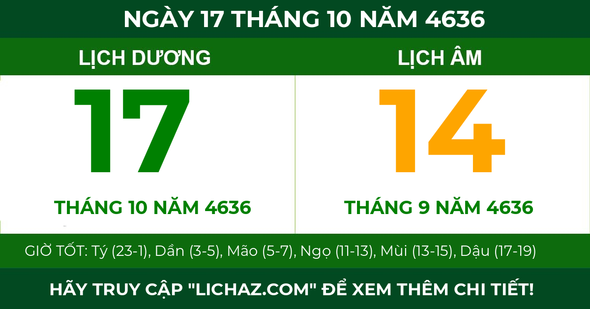 lịch âm ngày 17 tháng 10 năm 4636