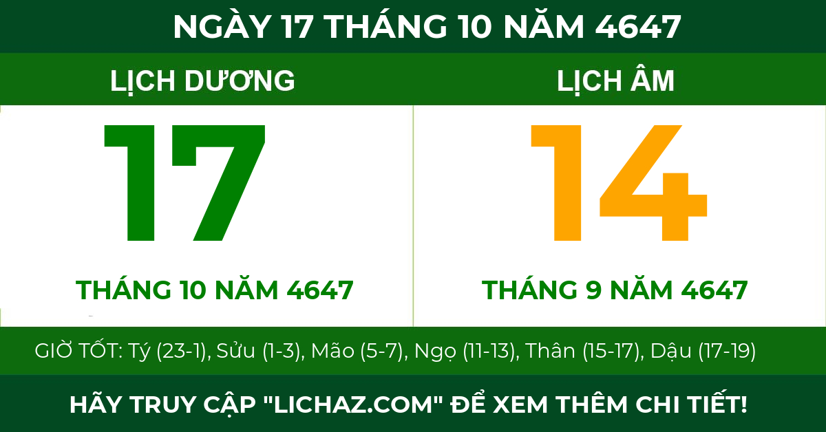 lịch âm ngày 17 tháng 10 năm 4647