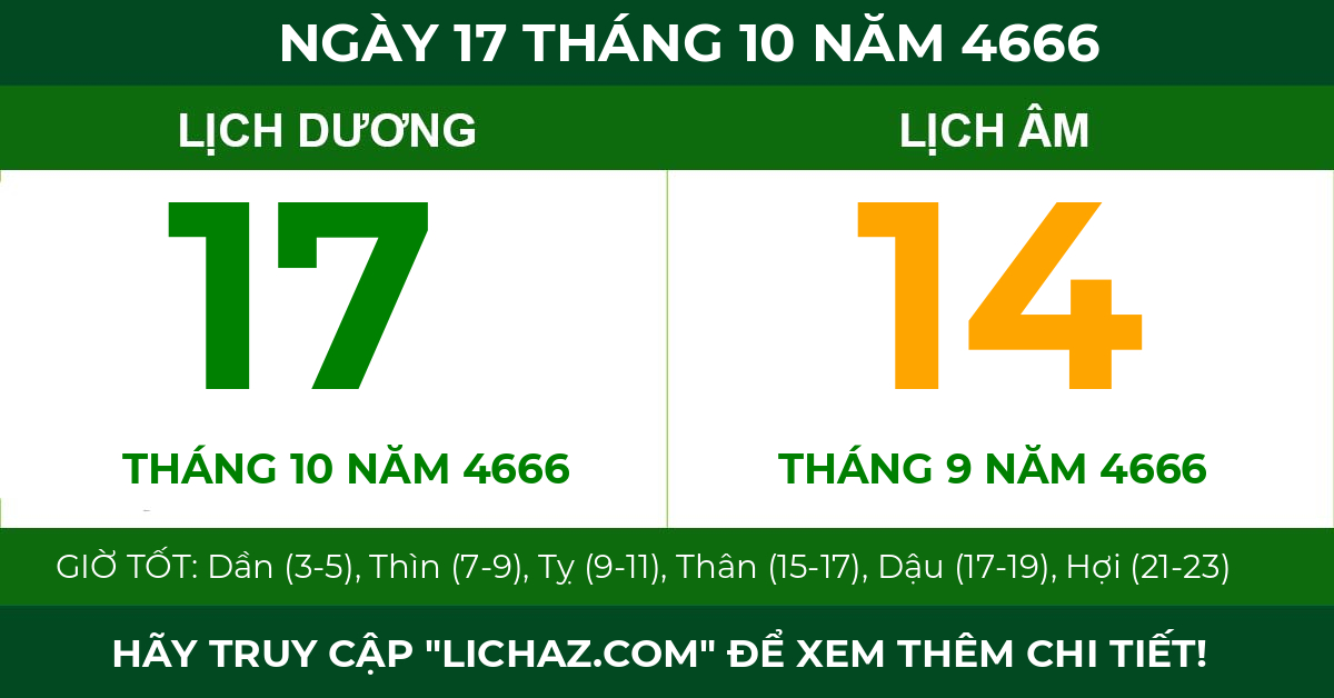 lịch âm ngày 17 tháng 10 năm 4666