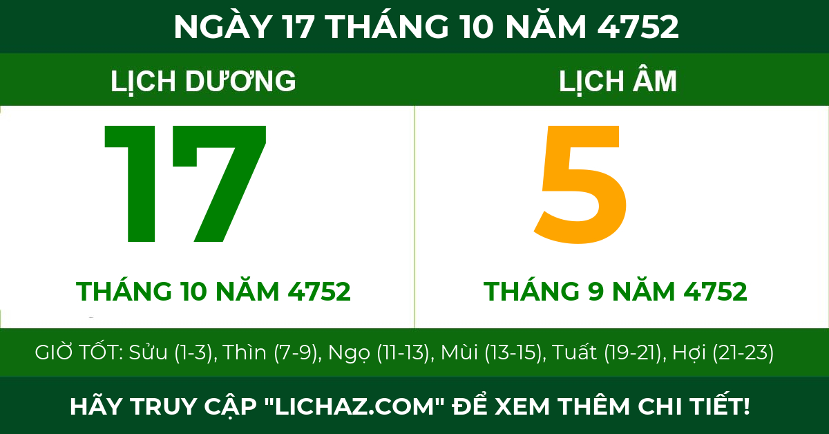 lịch âm ngày 17 tháng 10 năm 4752