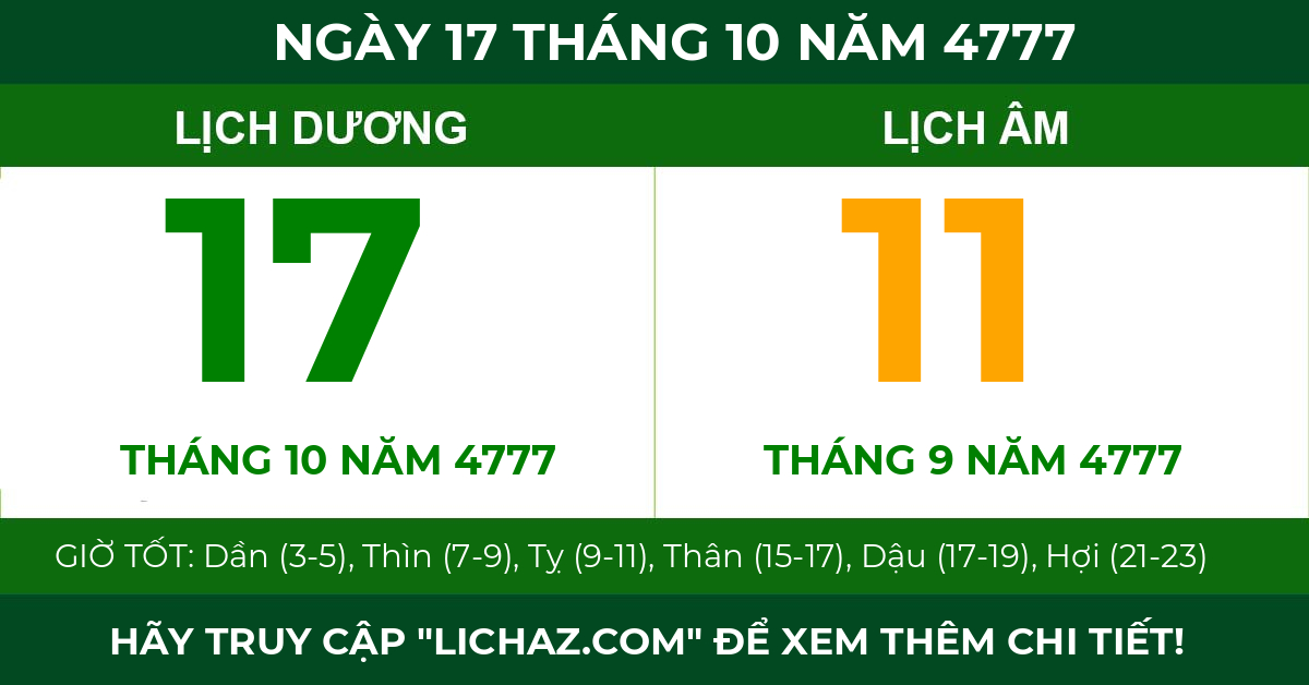 lịch âm ngày 17 tháng 10 năm 4777