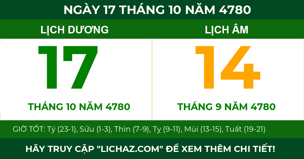 lịch âm ngày 17 tháng 10 năm 4780