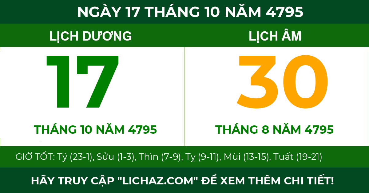 lịch âm ngày 17 tháng 10 năm 4795