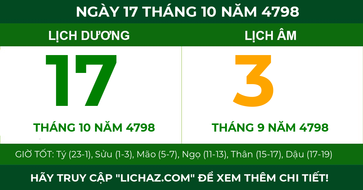 lịch âm ngày 17 tháng 10 năm 4798