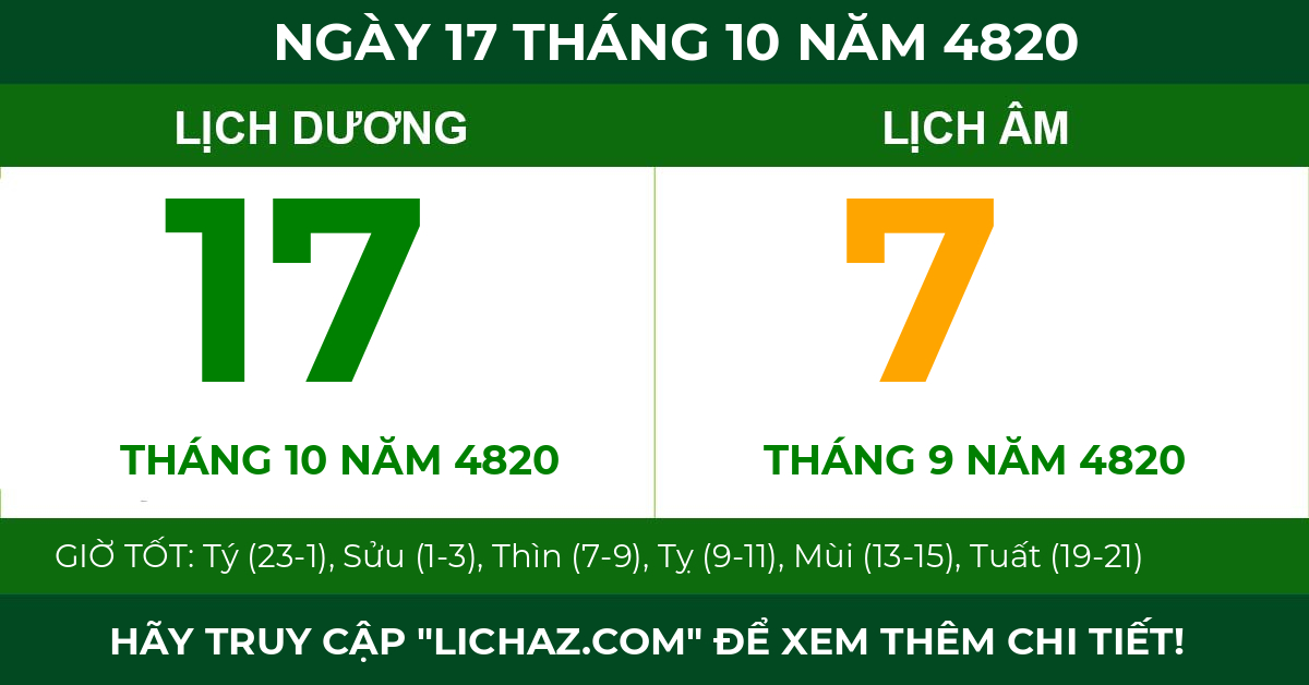 lịch âm ngày 17 tháng 10 năm 4820