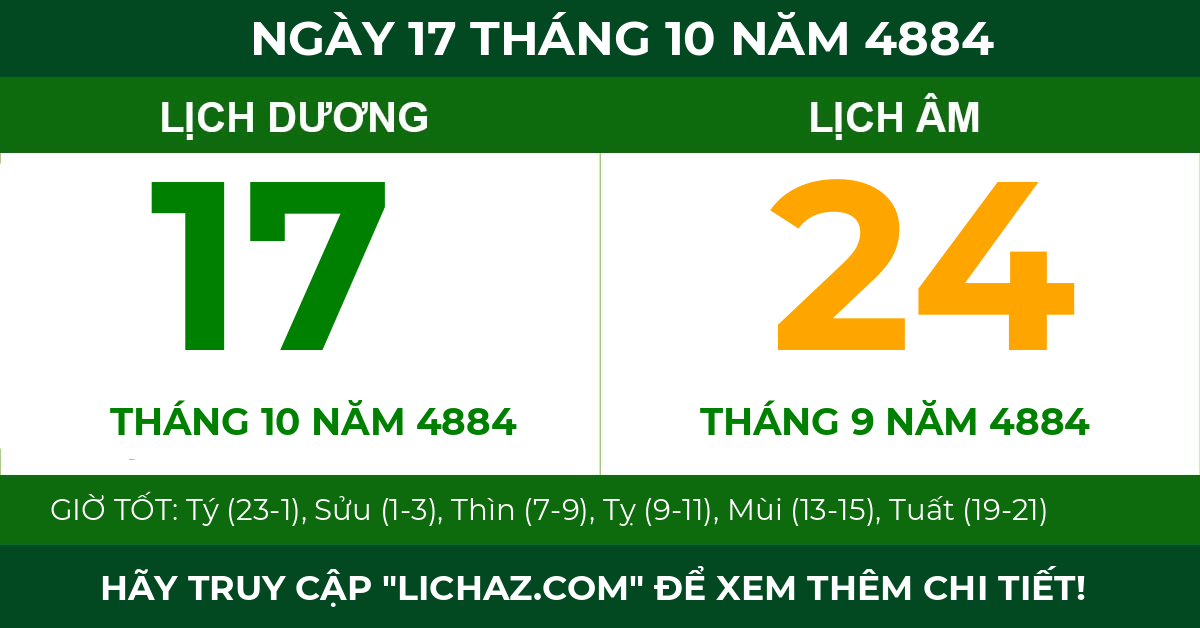 lịch âm ngày 17 tháng 10 năm 4884