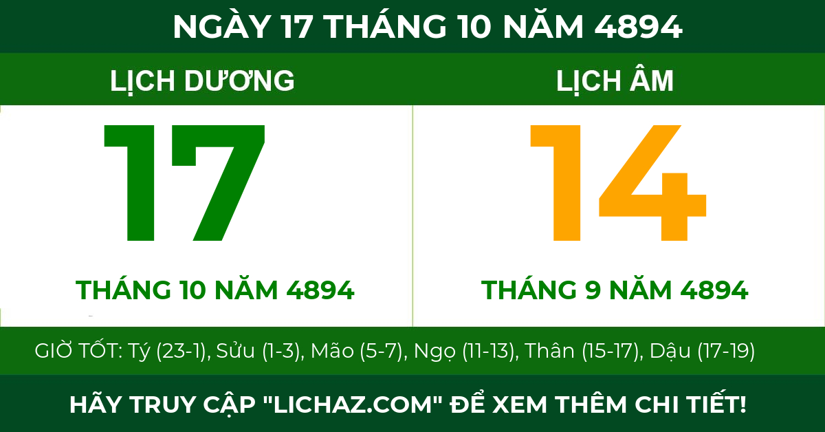 lịch âm ngày 17 tháng 10 năm 4894