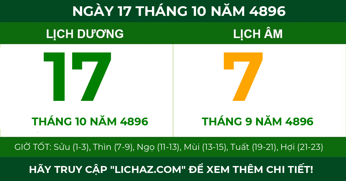 lịch âm ngày 17 tháng 10 năm 4896