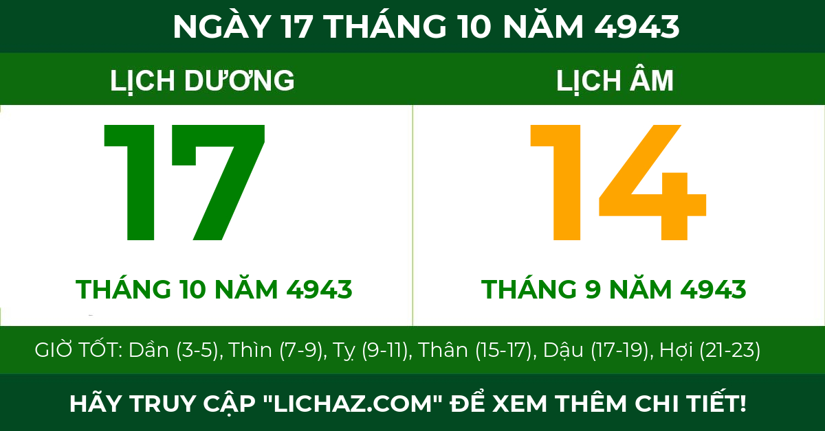 lịch âm ngày 17 tháng 10 năm 4943