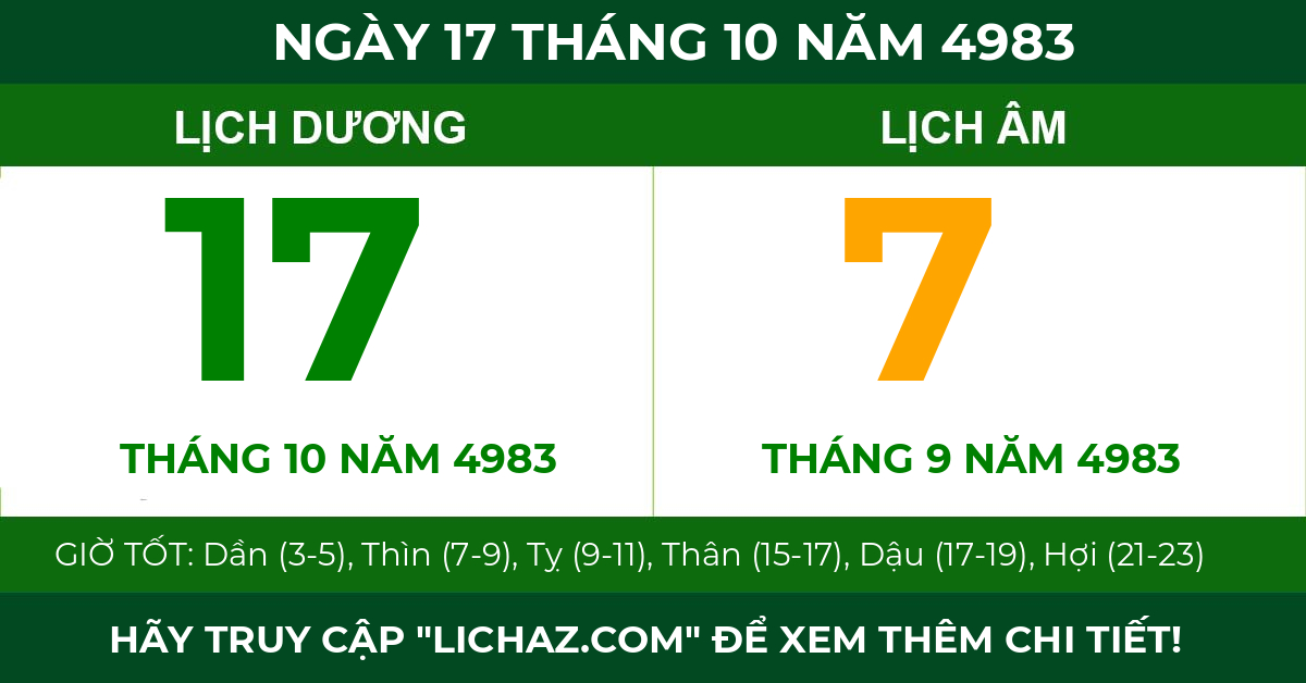 lịch âm ngày 17 tháng 10 năm 4983