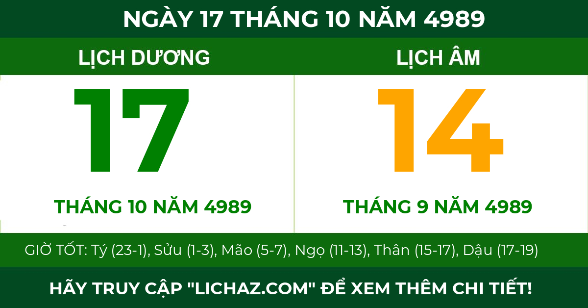 lịch âm ngày 17 tháng 10 năm 4989