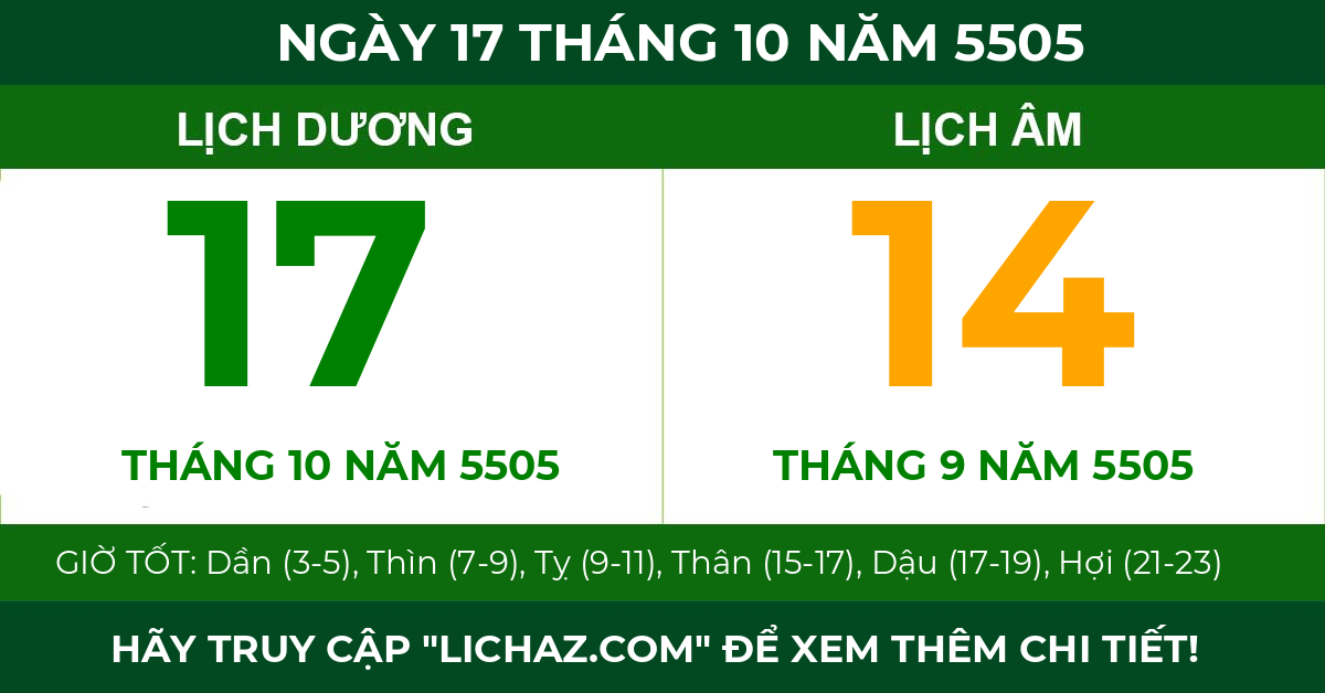 lịch âm ngày 17 tháng 10 năm 5505