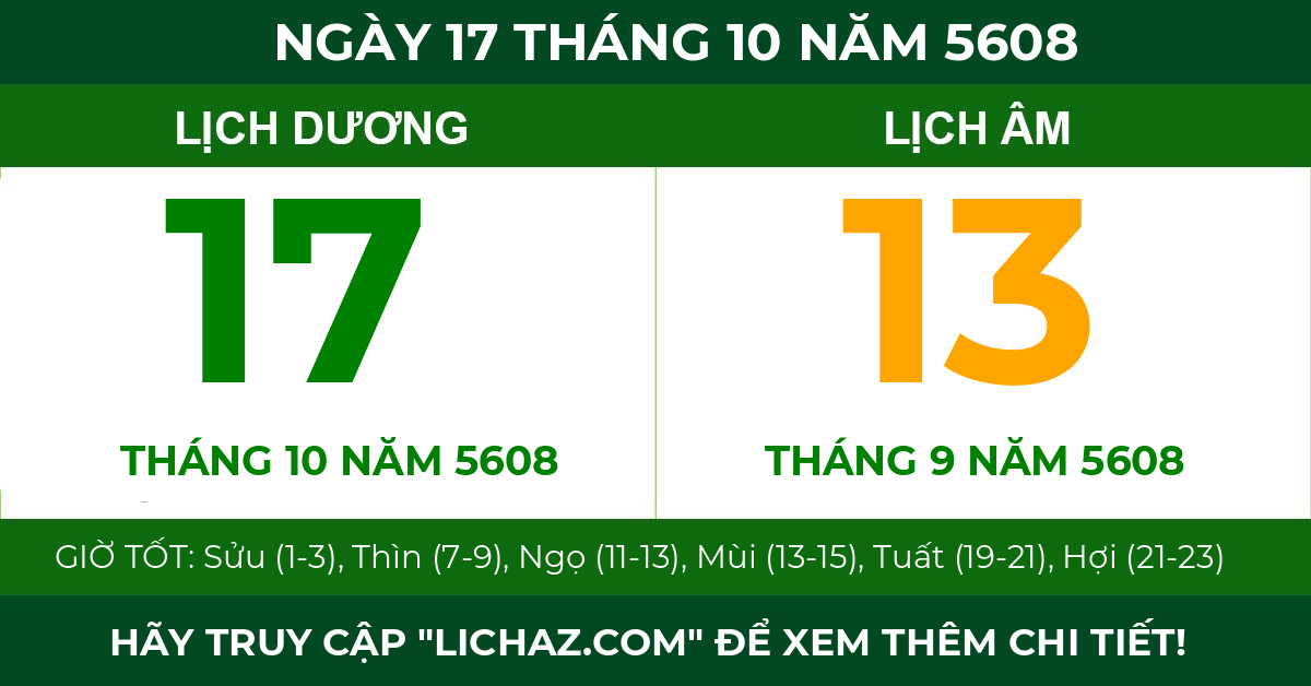 lịch âm ngày 17 tháng 10 năm 5608
