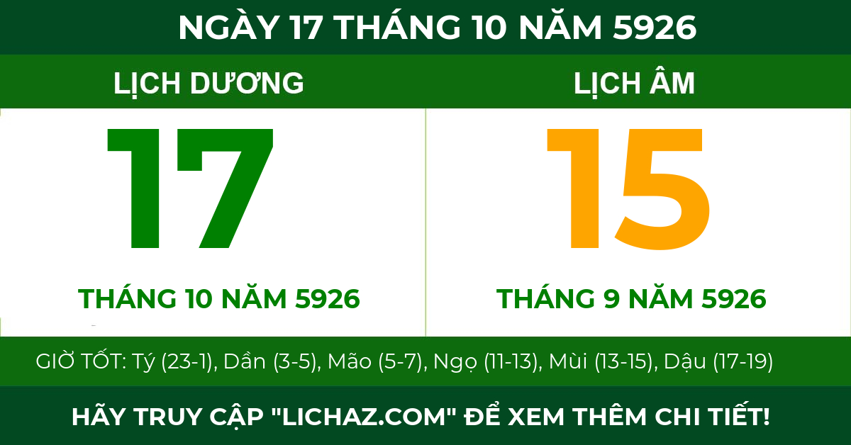 lịch âm ngày 17 tháng 10 năm 5926