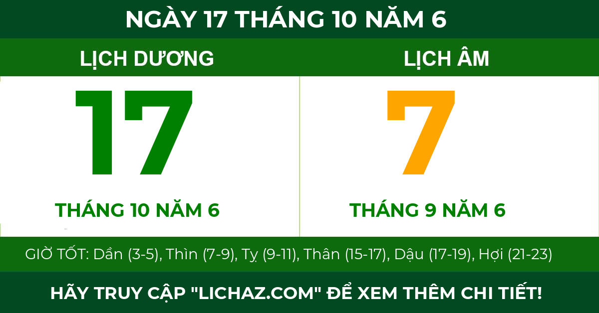 lịch âm ngày 17 tháng 10 năm 6