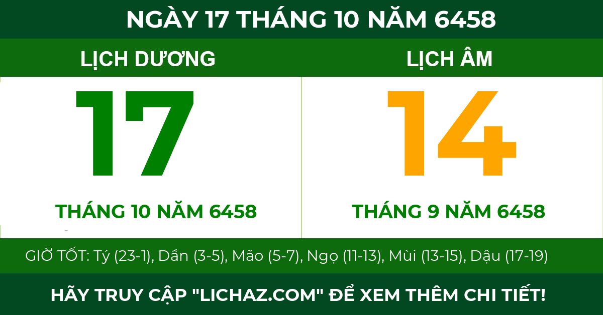 lịch âm ngày 17 tháng 10 năm 6458