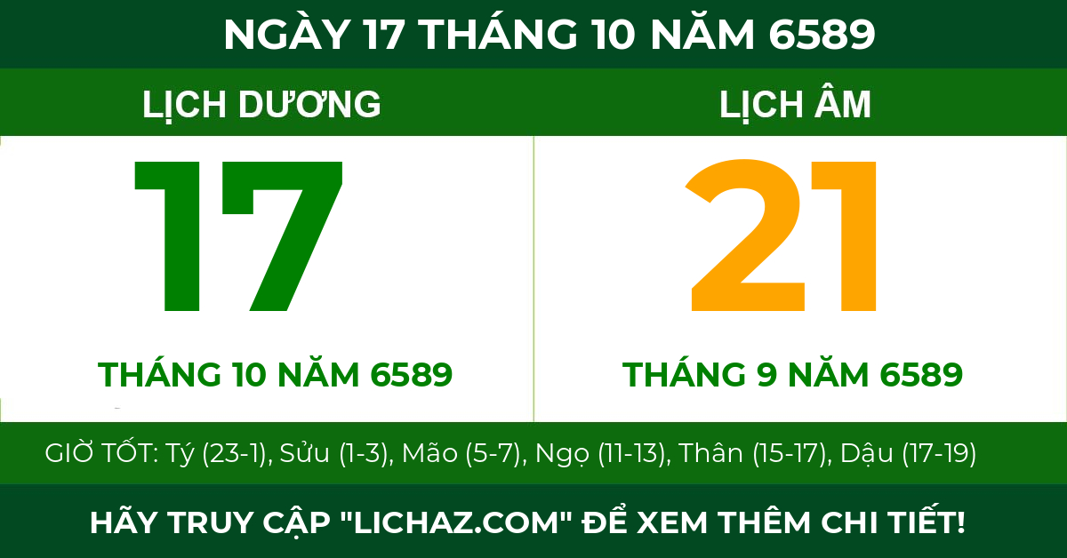 lịch âm ngày 17 tháng 10 năm 6589