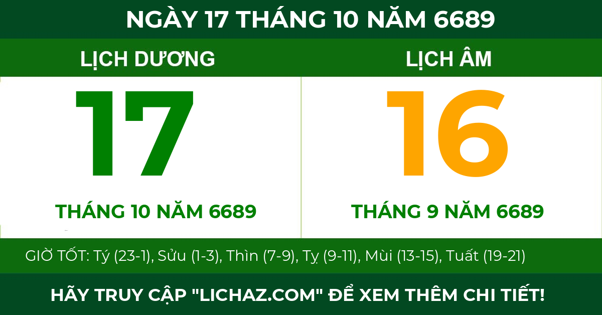 lịch âm ngày 17 tháng 10 năm 6689