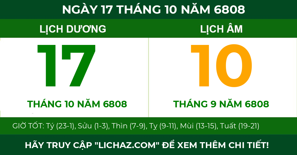 lịch âm ngày 17 tháng 10 năm 6808