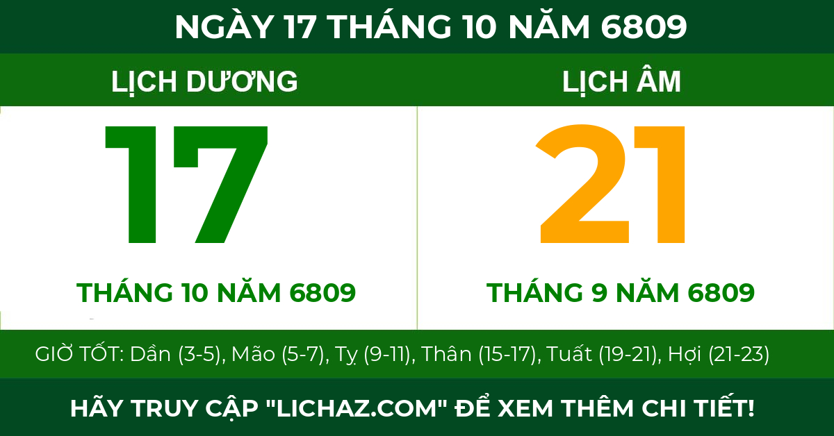 lịch âm ngày 17 tháng 10 năm 6809