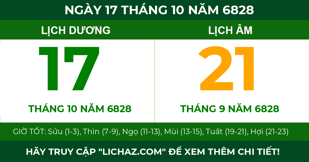 lịch âm ngày 17 tháng 10 năm 6828