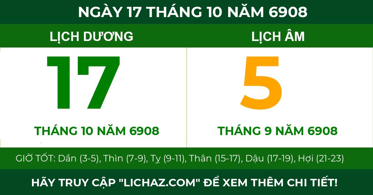 lịch âm ngày 17 tháng 10 năm 6908