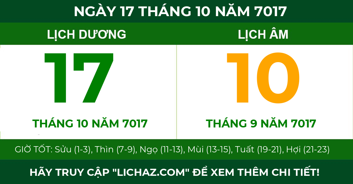 lịch âm ngày 17 tháng 10 năm 7017