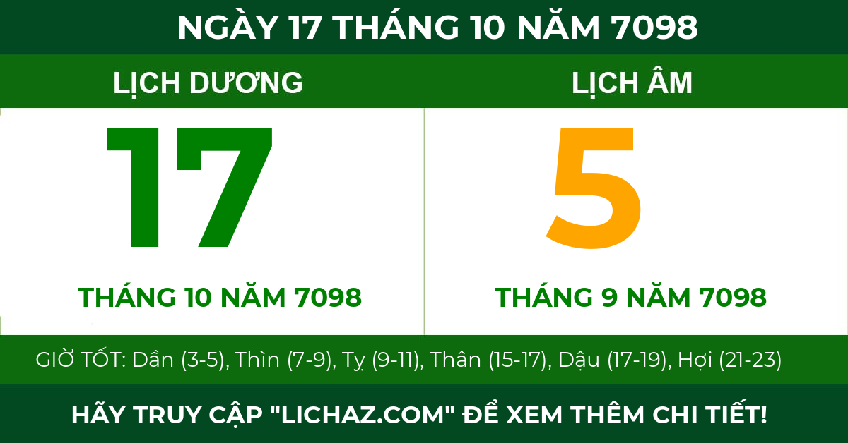 lịch âm ngày 17 tháng 10 năm 7098