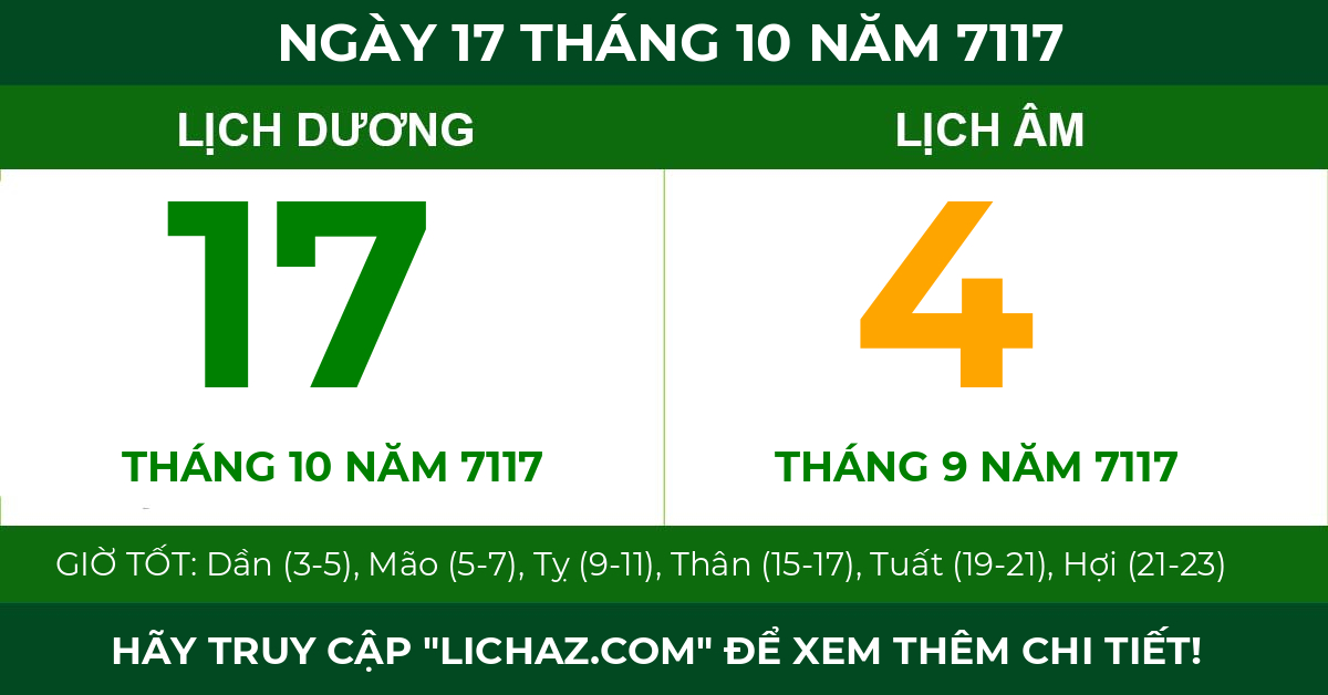 lịch âm ngày 17 tháng 10 năm 7117