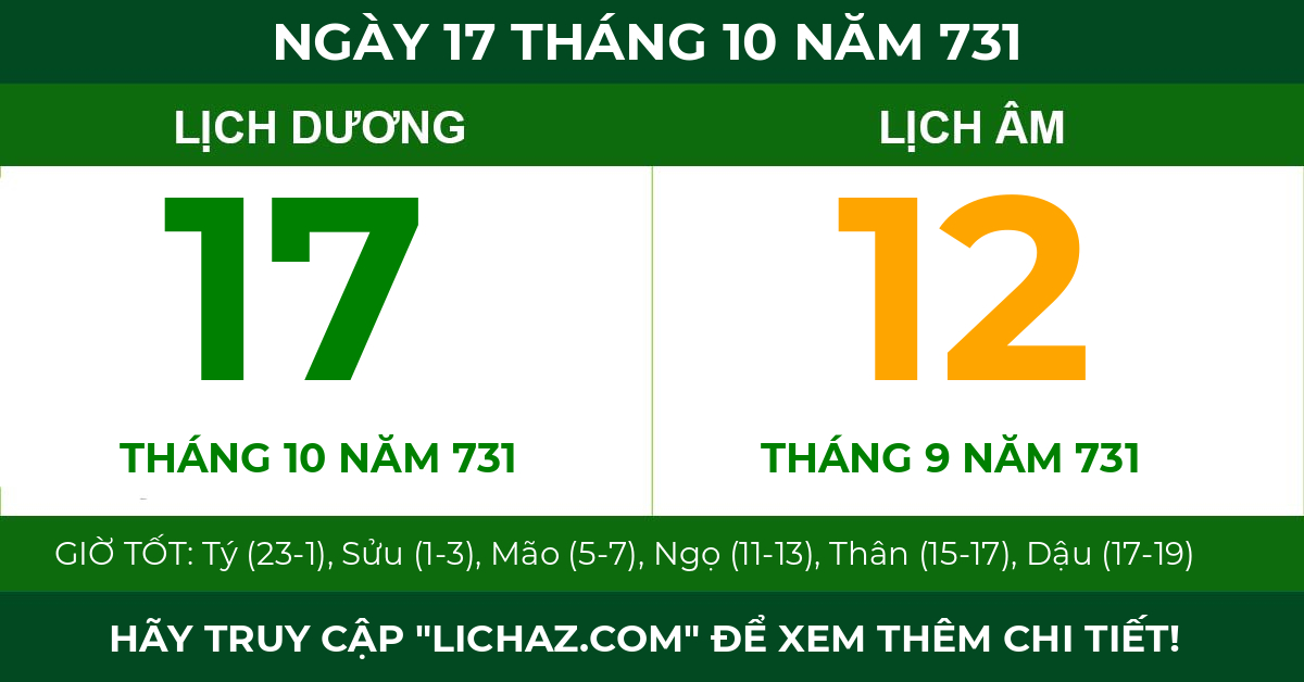 lịch âm ngày 17 tháng 10 năm 731