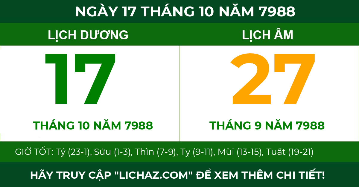 lịch âm ngày 17 tháng 10 năm 7988