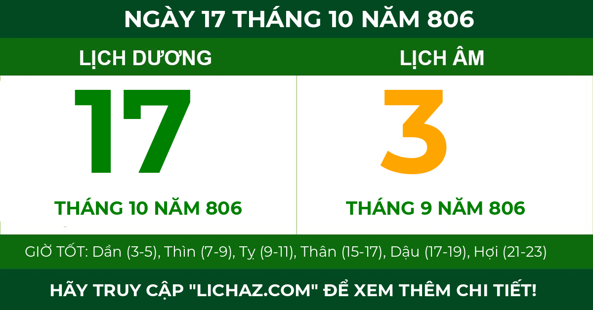 lịch âm ngày 17 tháng 10 năm 806