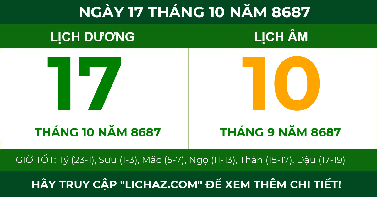 lịch âm ngày 17 tháng 10 năm 8687