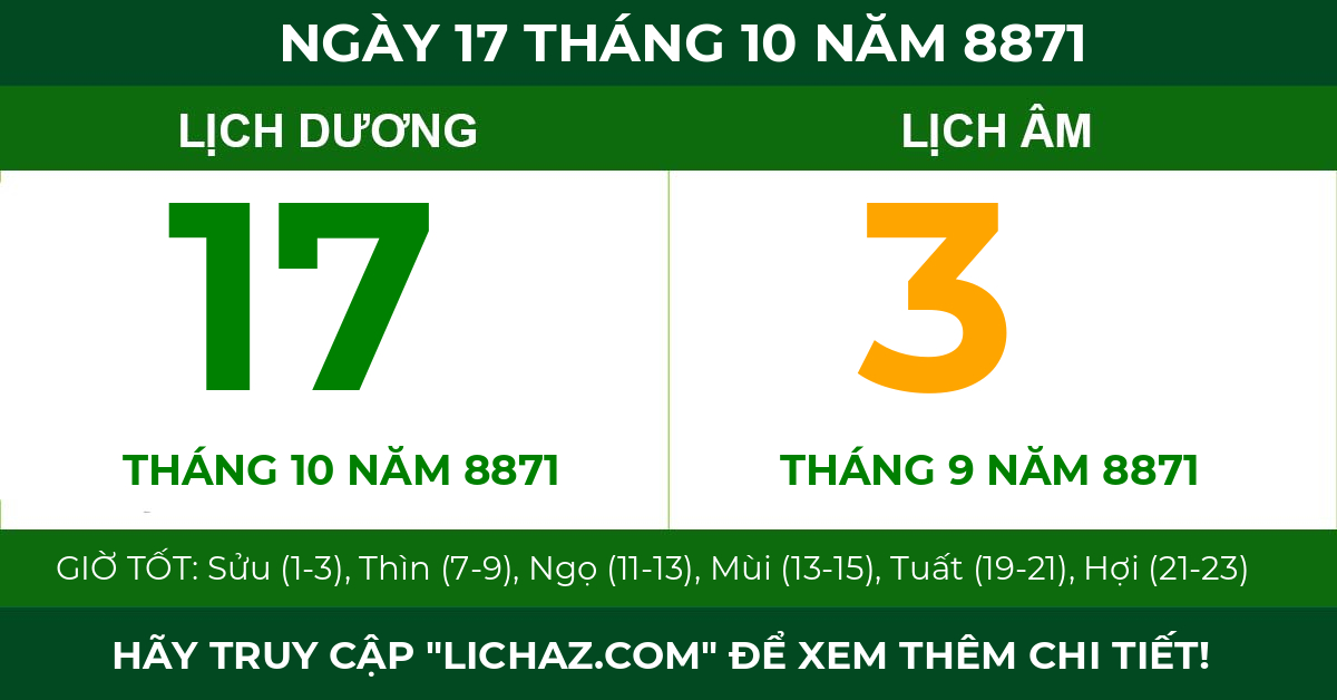 lịch âm ngày 17 tháng 10 năm 8871