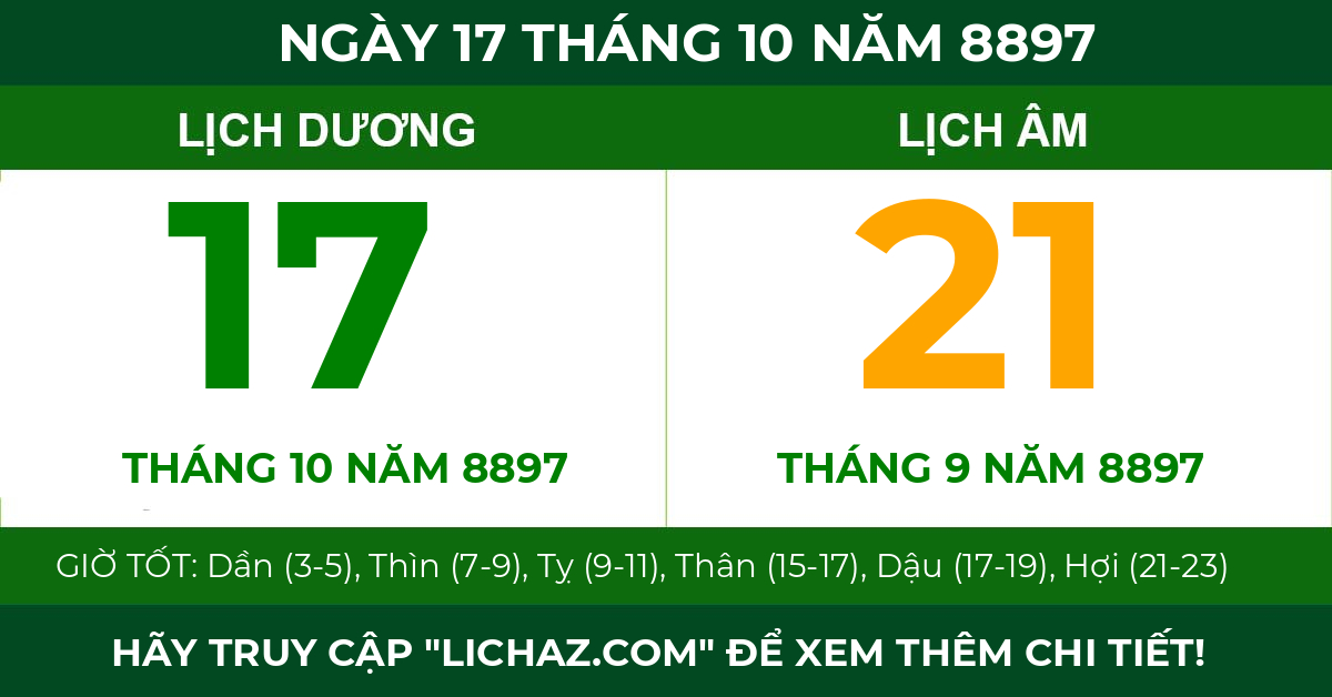 lịch âm ngày 17 tháng 10 năm 8897