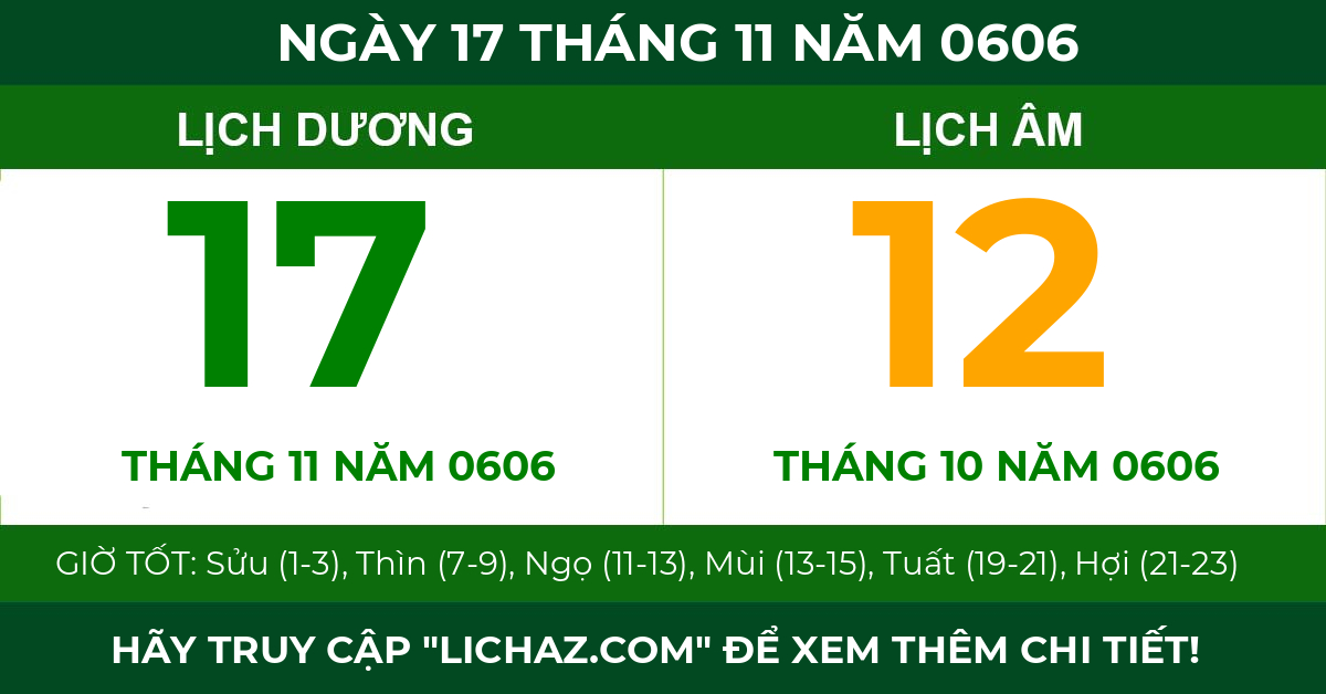 lịch âm ngày 17 tháng 11 năm 0606